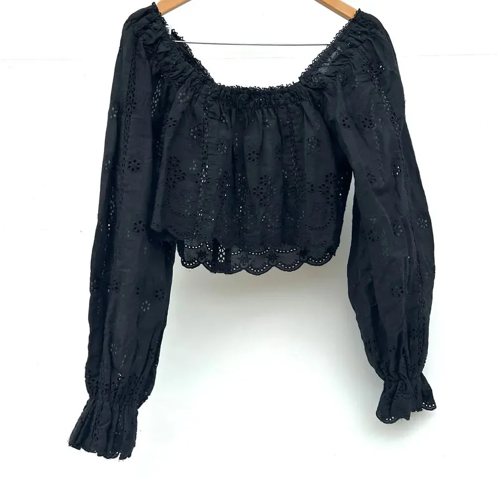 New Anthropologie Mable The Label Black Romantic Lace Blouse Boho Top Small